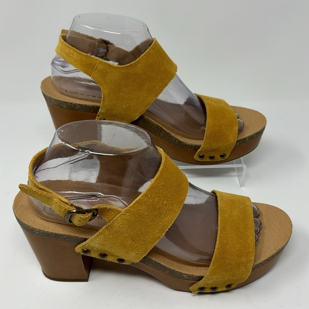 Brand New! Lucky 🍀 Brand Yellow Leather Heeled Sandals SIZE 8.5M/39 - Picture 2 of 13